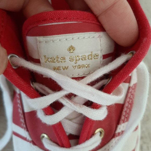 Keds X Kate Spade Red and White Striped Lace Up Sneakers - Picture 3 of 11